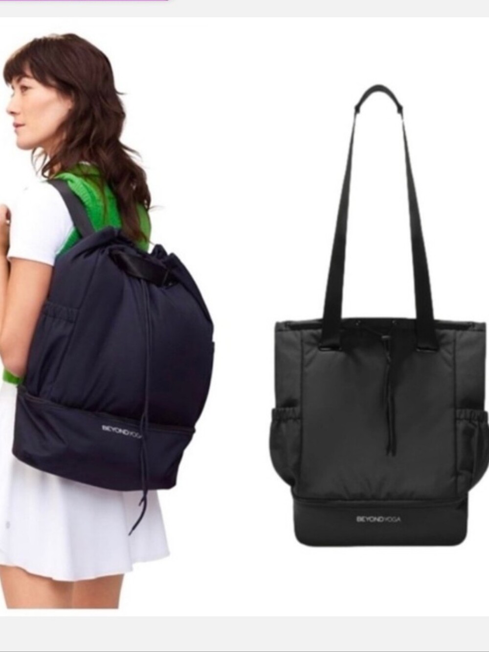 BEYOND YOGA Black Convertible Gym Bag Nylon Shoulder Tote-Backpack Travel School